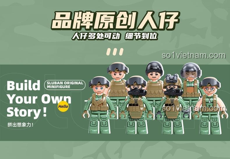 8 minifigures lính đặc nhiệm trong bộ đồ chơi Xe bọc thép chống mìn MATV Sluban M38B1254.