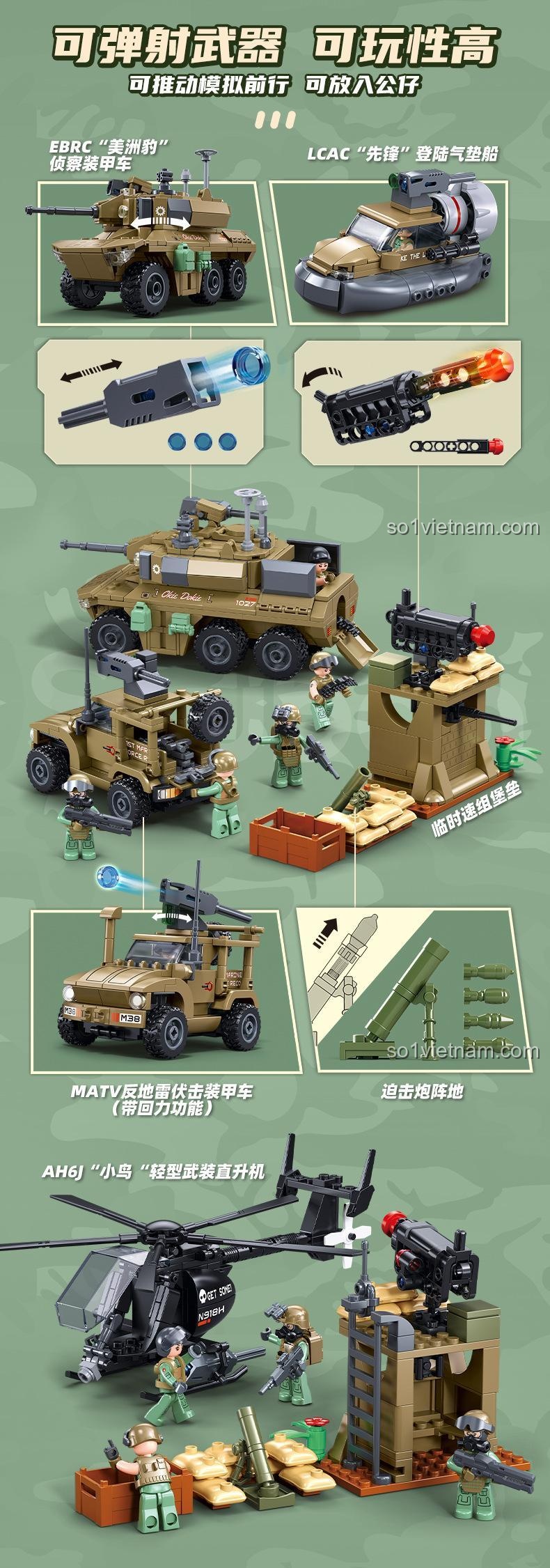 Chi tiết tính năng bộ xếp hình Đội đặc nhiệm tấn công Sluban, có thể bắn đạn, nhiều mô hình.