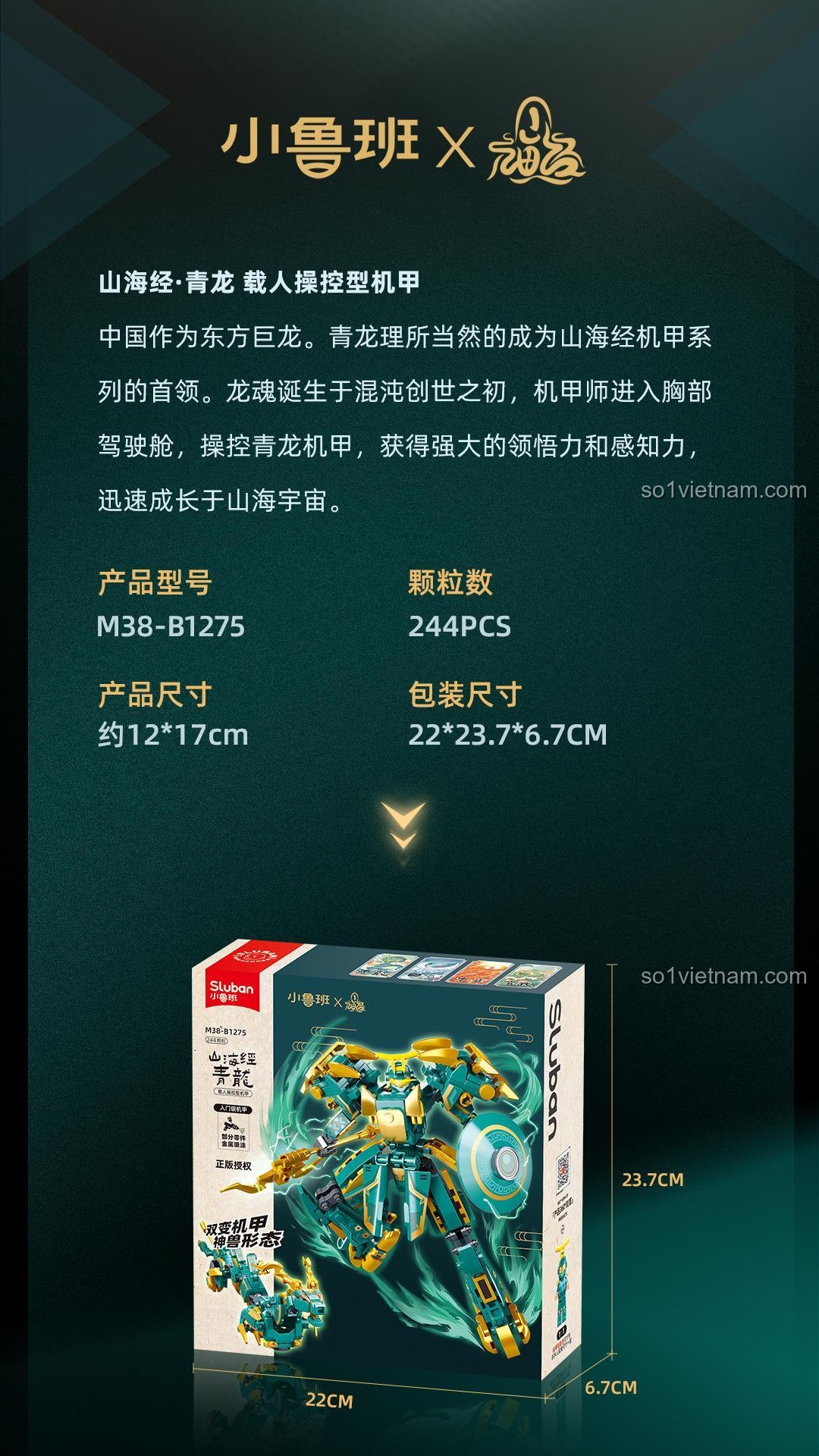 Bộ lắp ghép M38-B1275, hiển thị thông số kỹ thuật chi tiết và kích thước mô hình.