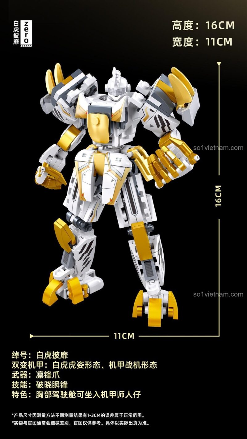 thông số kỹ thuật bộ lắp ghép Sluban M38B1276 Cơ Giáp Bạch Hổ, đồ chơi robot cho bé trai 6 tuổi, giá bình dân