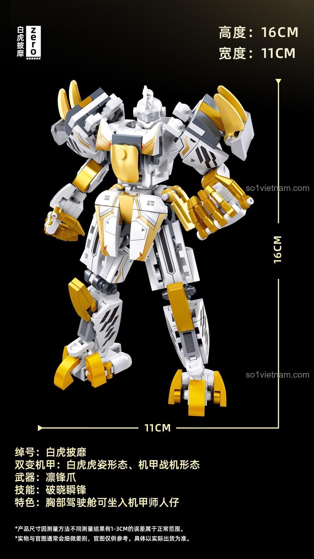thông số kỹ thuật bộ lắp ghép Sluban M38B1276 Cơ Giáp Bạch Hổ, đồ chơi robot cho bé trai 6 tuổi, giá bình dân