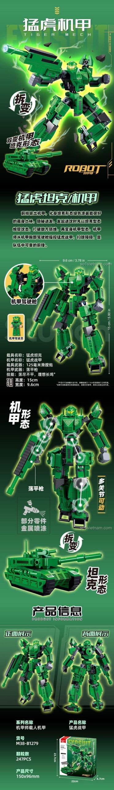 Mô hình Robot Mecha Hổ biến hình Sluban M38-B1279