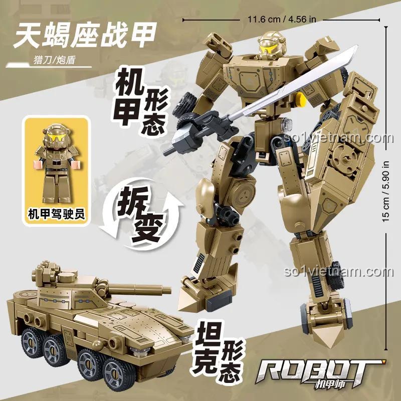 Mô hình Robot và Xe tăng từ bộ lắp ghép Sluban M38-B1280 Cơ Giáp Sư Thiên Yết