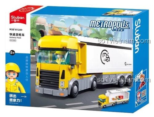 Sluban M38-B1289 Xe Tải Chở Hàng Chuyển Phát Nhanh, mô hình chân thực cho bé trai 6 tuổi, giá tốt.