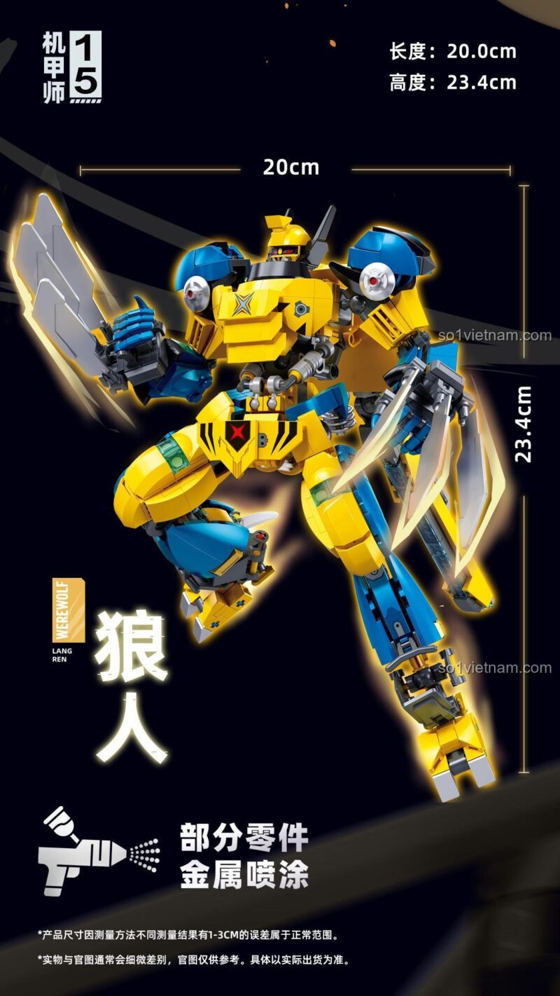 Hình ảnh chi tiết các bộ phận được sơn kim loại của bộ lắp ráp Sluban B1298 Mecha Wolverine.