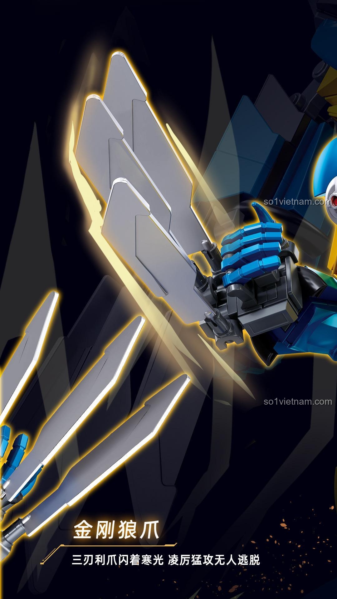 Cận cảnh bộ móng vuốt Adamantium sắc bén của đồ chơi lắp ráp Robot Người Sói Sluban M38-B1298.