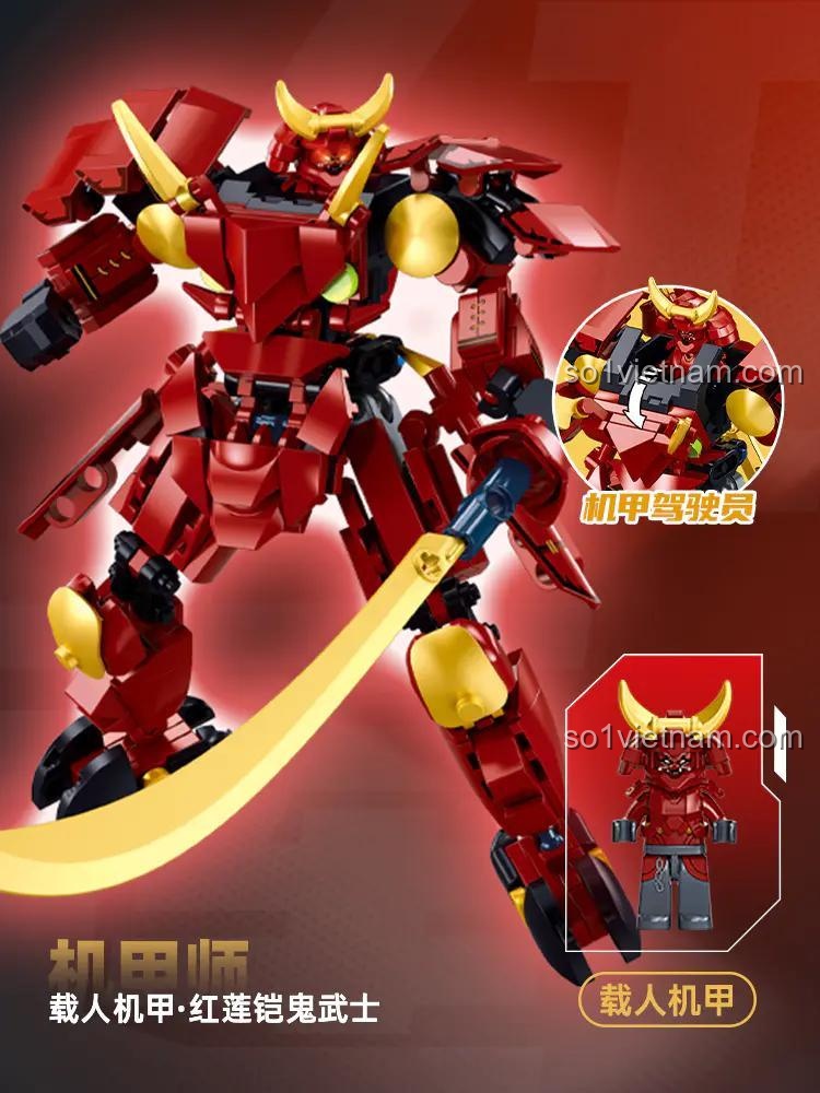 Chi tiết buồng lái có thể mở của bộ đồ chơi Chiến Binh Samurai Giáp Đỏ B1311, có minifigure phi công.