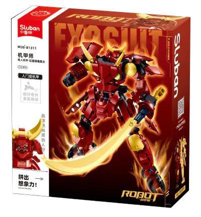 Hộp sản phẩm bộ lắp ghép Robot Samurai Quỷ Giáp Đỏ Guren Sluban M38-B1311 cho bé trai 8 tuổi, giá rẻ.
