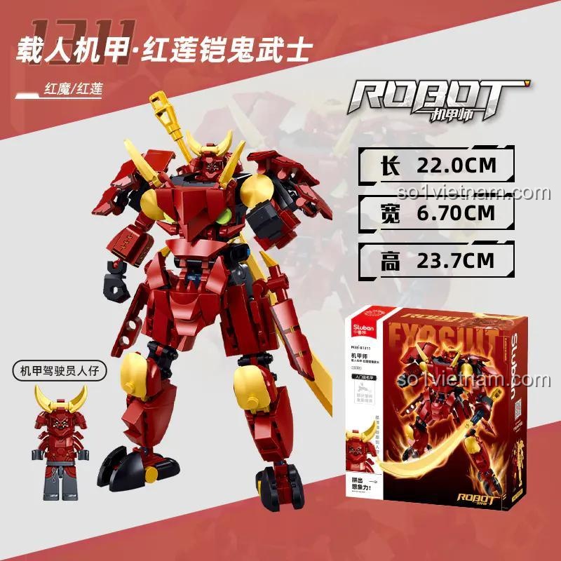 Kích thước hộp của đồ chơi mô hình Sluban M38-B1311 Mecha Samurai Guren, một lựa chọn thay thế tiết kiệm cho LEGO®.