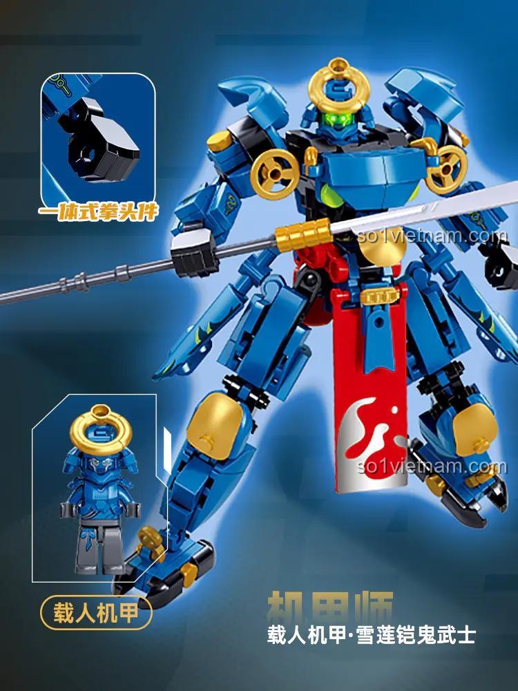 Chi tiết đồ chơi lắp ráp Robot chiến binh Samurai Sluban M38B1312 với buồng lái có thể mở để đặt minifigure vào trong.