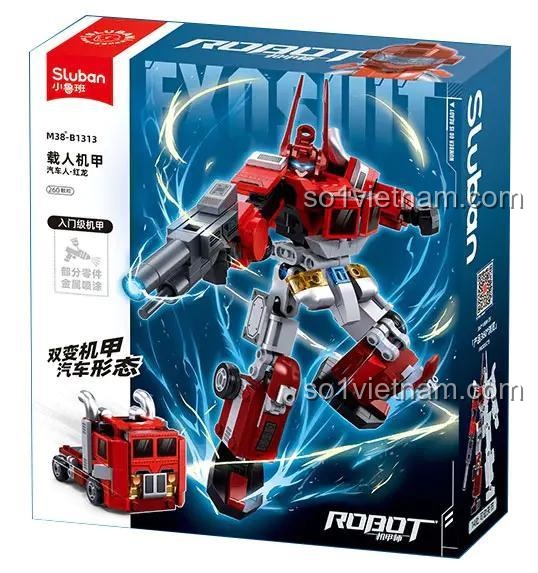 Hộp sản phẩm Robot Rồng Đỏ Biến Hình Sluban M38-B1313, đồ chơi lắp ghép robot chiến đấu cho bé trai 6 tuổi, robot biến hình 2 trong 1, giá tốt