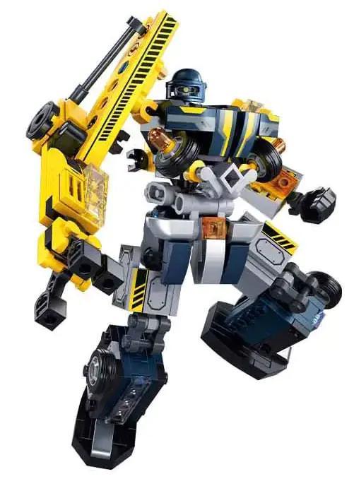 Robot Cơ Giáp Sluban M38-B1315 màu vàng xanh, đồ chơi lắp ghép cho bé trai 6 tuổi, có khả năng biến hình thành xe cẩu, rèn luyện tư duy logic và sáng tạo.