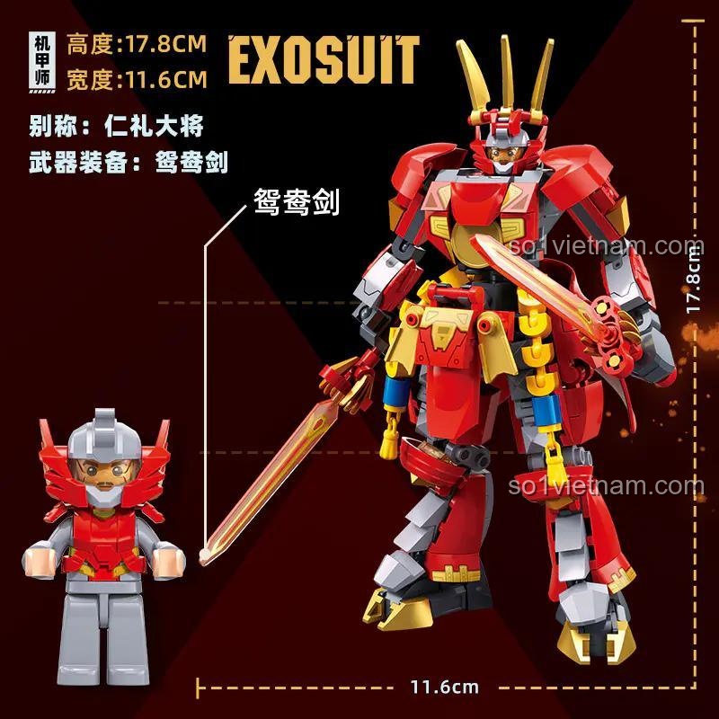 Mô hình Mecha Lưu Bị Sluban M38-B1318 hiển thị đa góc, khớp nối linh hoạt, chi tiết sơn kim loại, đồ chơi lắp ráp cho con trai.