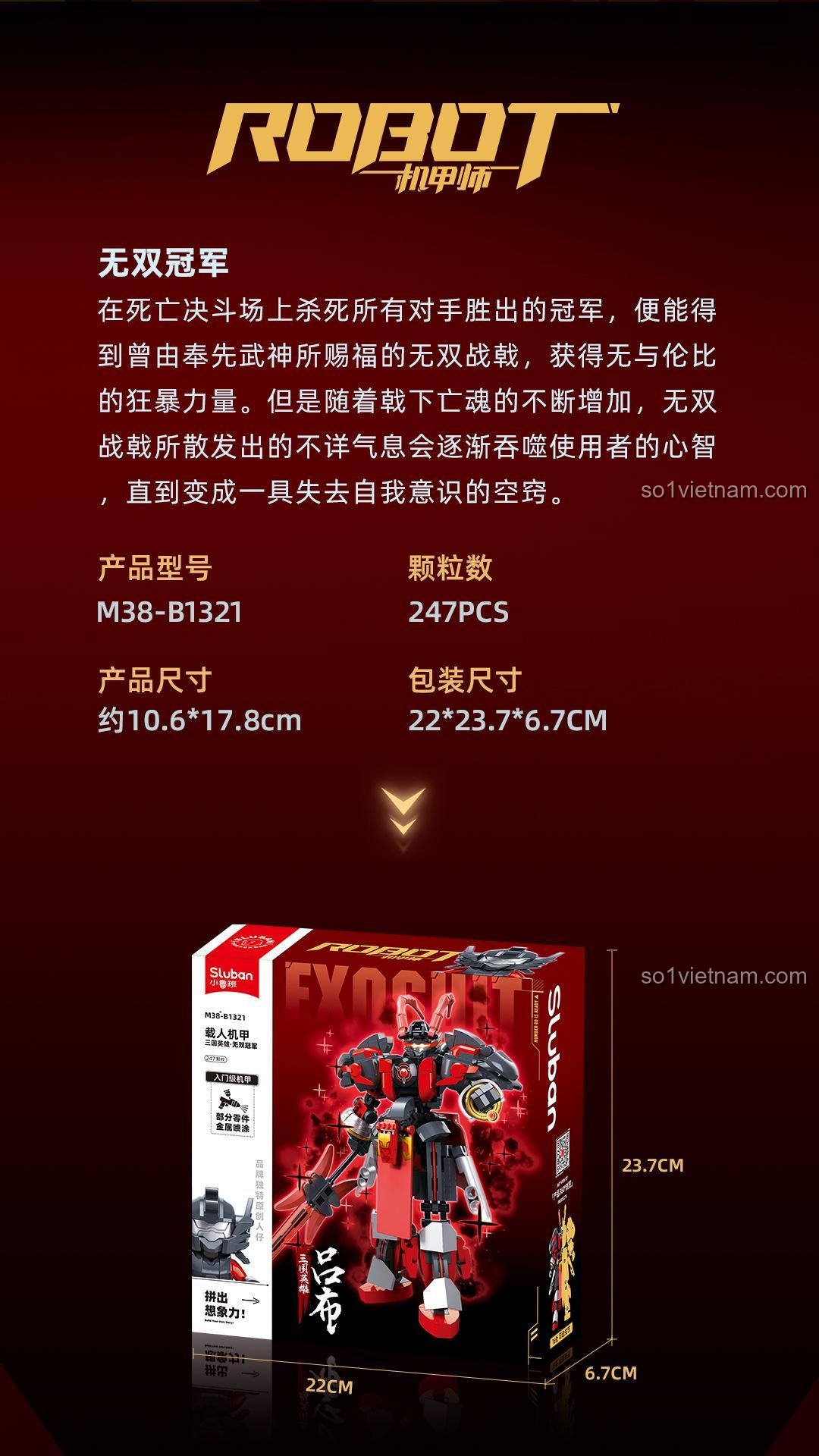 Mecha Lữ Bố B1321 Sluban, hộp sản phẩm bộ lắp ghép robot Lữ Bố, đồ chơi lắp ráp cho con trai 6 tuổi, giá tốt