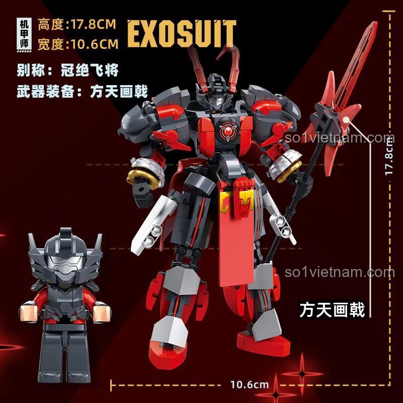 Sluban M38-B1321 Lữ Bố Vô Song Quán Quân, kích thước mô hình robot Lữ Bố và vũ khí Phương Thiên Họa Kích, đồ chơi lắp ghép cho bé trai