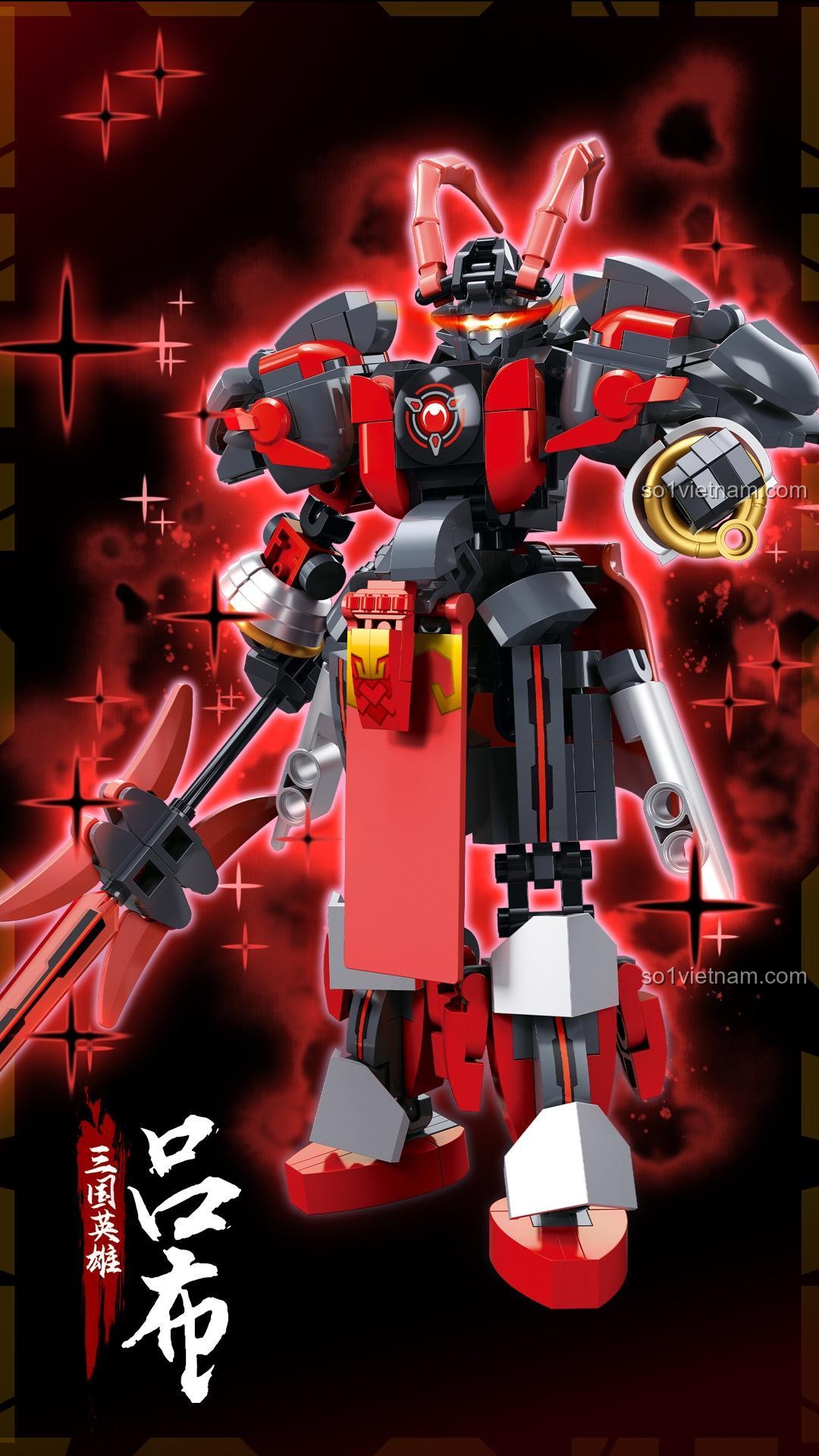 bộ lắp ghép Sluban M38-B1321, hình ảnh quảng cáo chiến thần Lữ Bố, đồ chơi robot mecha mạnh mẽ cho bé trai 6 tuổi