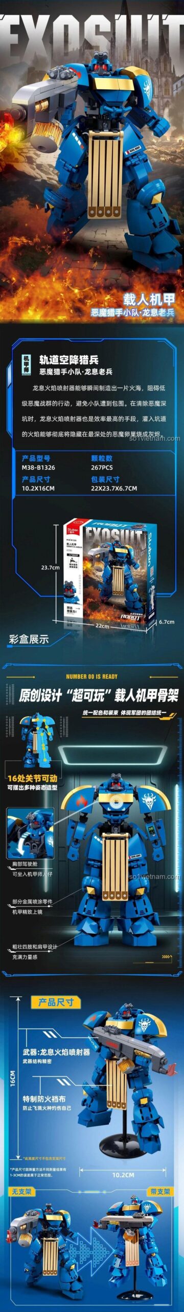 Mô hình Robot Rồng Lửa Lão Luyện Sluban M38-B1326 với các chi tiết