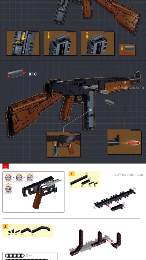 Mô hình súng Thompson M1928A1-S Sluban M38-B1351 Hướng dẫn lắp ghép Sluban M38-B1351 Súng tiểu liên Thompson M1928A1-S