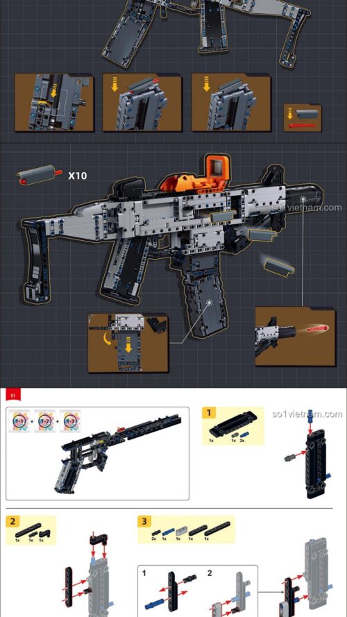 Súng SMG-45DS Sluban M38-B1357 hướng dẫn lắp ghép Sluban 1357 Súng tiểu liên Hòa Bình Tinh Anh