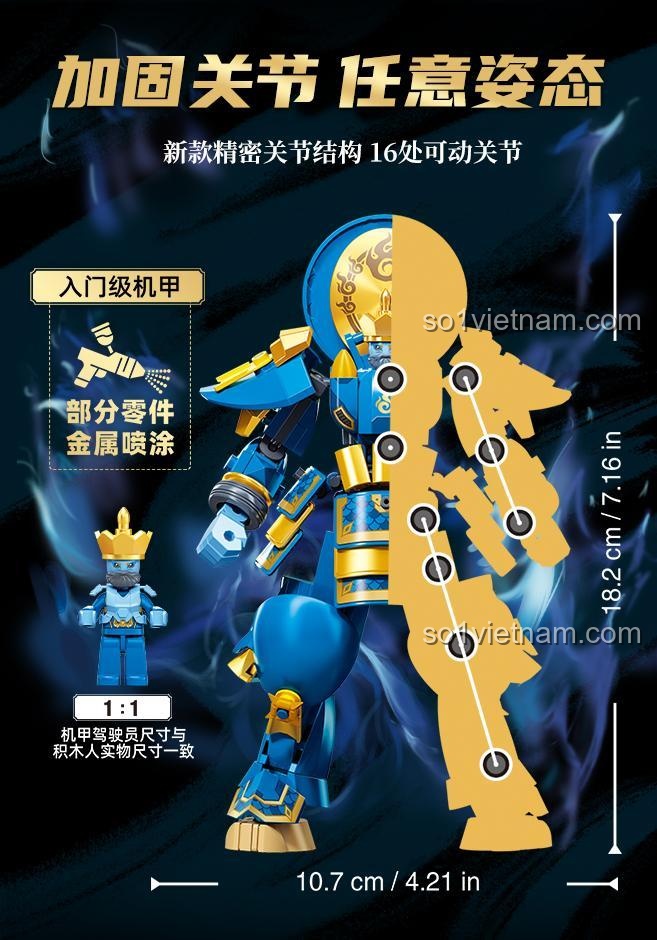 Kích thước mô hình Robot "Trì Quốc Thiên Vương Ma Lễ Hải" Sluban M38-B1371, đồ chơi lắp ghép 269 mảnh