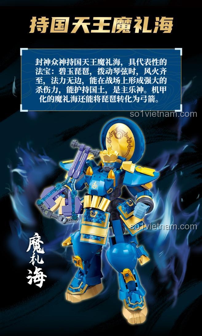 Robot "Trì Quốc Thiên Vương Ma Lễ Hải" Sluban M38-B1371 với vũ khí "Bích Ngọc Bích", đồ chơi lắp ráp robot cho bé trai