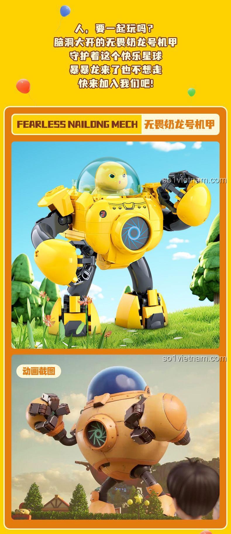 Bộ lắp ghép Sluban M38-B1511 Mech Nai Long, đồ chơi lắp ráp Robot Vô Ưu cho bé trai 6 tuổi, buồng lái mở được