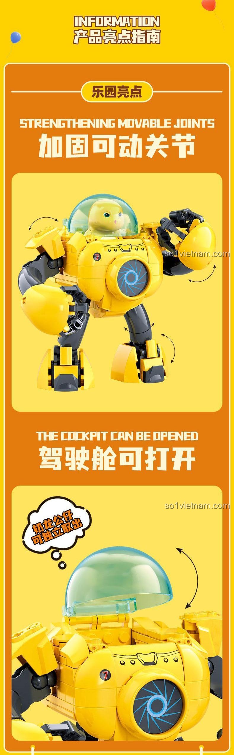 Sluban M38-B1511 bộ lắp ghép Mech Nai Long, đồ chơi mô hình Robot Nai Long với khớp nối linh hoạt và buồng lái mở được