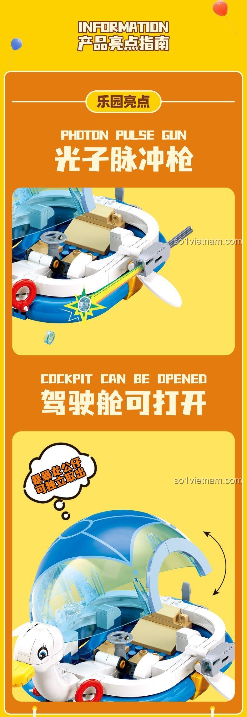 Đồ chơi mô hình Sluban M38-B1512 Thuyền Thiên Nga Nãi Long với súng xung photon và buồng lái mở, chất lượng tốt cho bé 6 tuổi