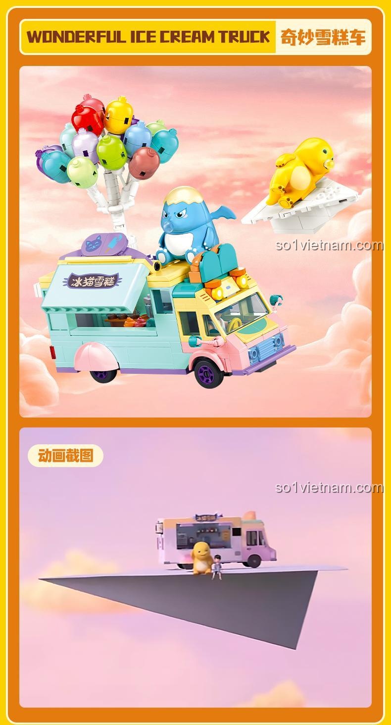 Mô hình xe kem Nai Long Sluban M38-B1515 với động cơ kéo lùi, nhân vật Nai Long dễ thương, kích thích sáng tạo cho bé gái 6 tuổi