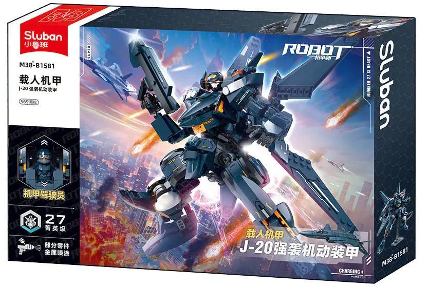 Hộp sản phẩm Sluban M38-B1581 Mô hình Robot J-20 Tấn công Cơ động với 569 mảnh ghép, dành cho bé trai 6 tuổi
