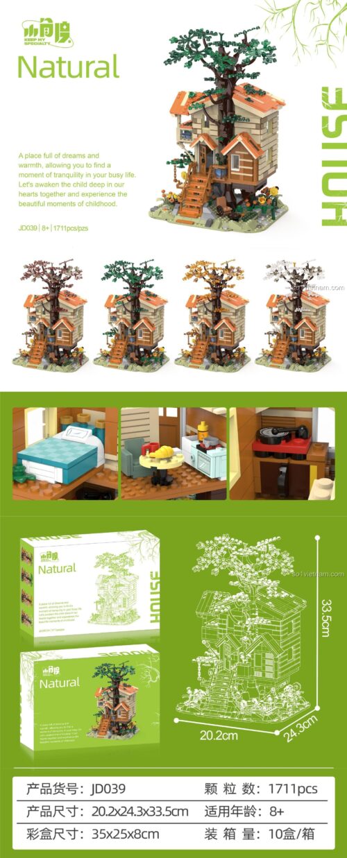 đồ chơi mô hình Ngôi Nhà Cây Bốn Mùa Small Angle JD039, mô hình nhà cây 1711 chi tiết với thiết kế bốn mùa sống động, đồ chơi giáo dục cho bé trai 8 tuổi.