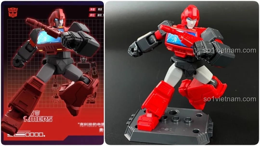 So sánh mô hình Ironhide G1 hoàn chỉnh với hình ảnh artwork trên thẻ bài.