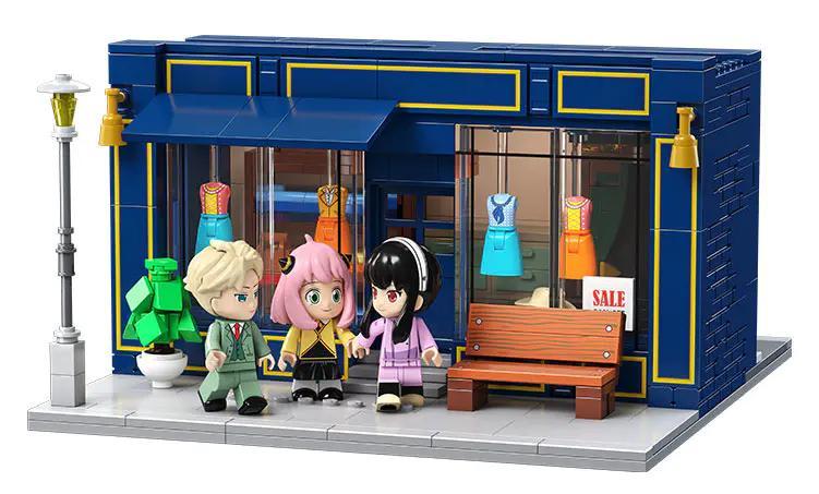 Bộ lắp ghép Spy x Family 33004 Kalos Blocks cảnh cửa hàng với Anya, Loid, Yor