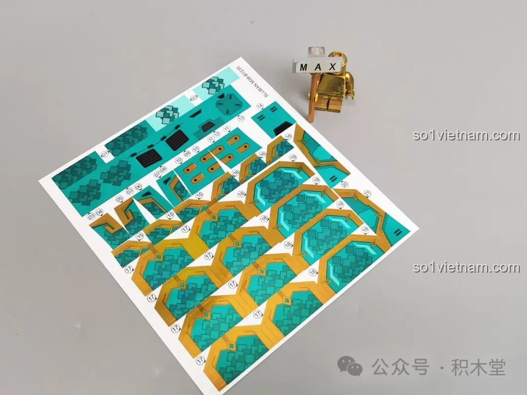 Tấm sticker hiệu ứng laser của bộ lắp ghép Thanh Long Cơ Giáp M38-B1235, với các họa tiết trang trí. Bộ lắp ghép Mô hình Thanh Long cho con trai 6+.