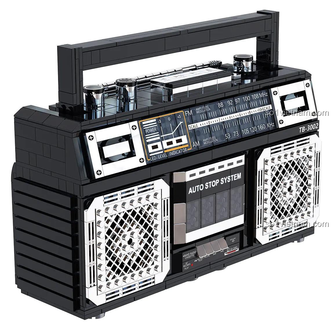 Góc nghiêng mô hình Đài Cassette Cổ Điển SugerBox TB3002 màu đen, đồ chơi mô hình phong cách retro, giá tốt.