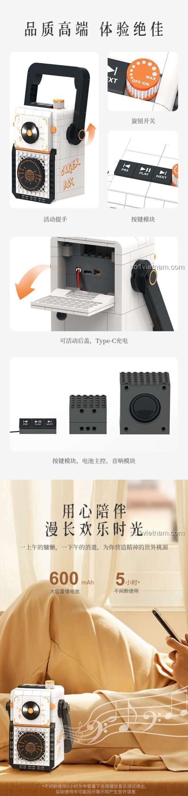 Bộ Lắp Ghép Âm Thanh Bluetooth Sáng Tạo SugerBox TB3001-10 - Loa Bluetooth Quà Tặng