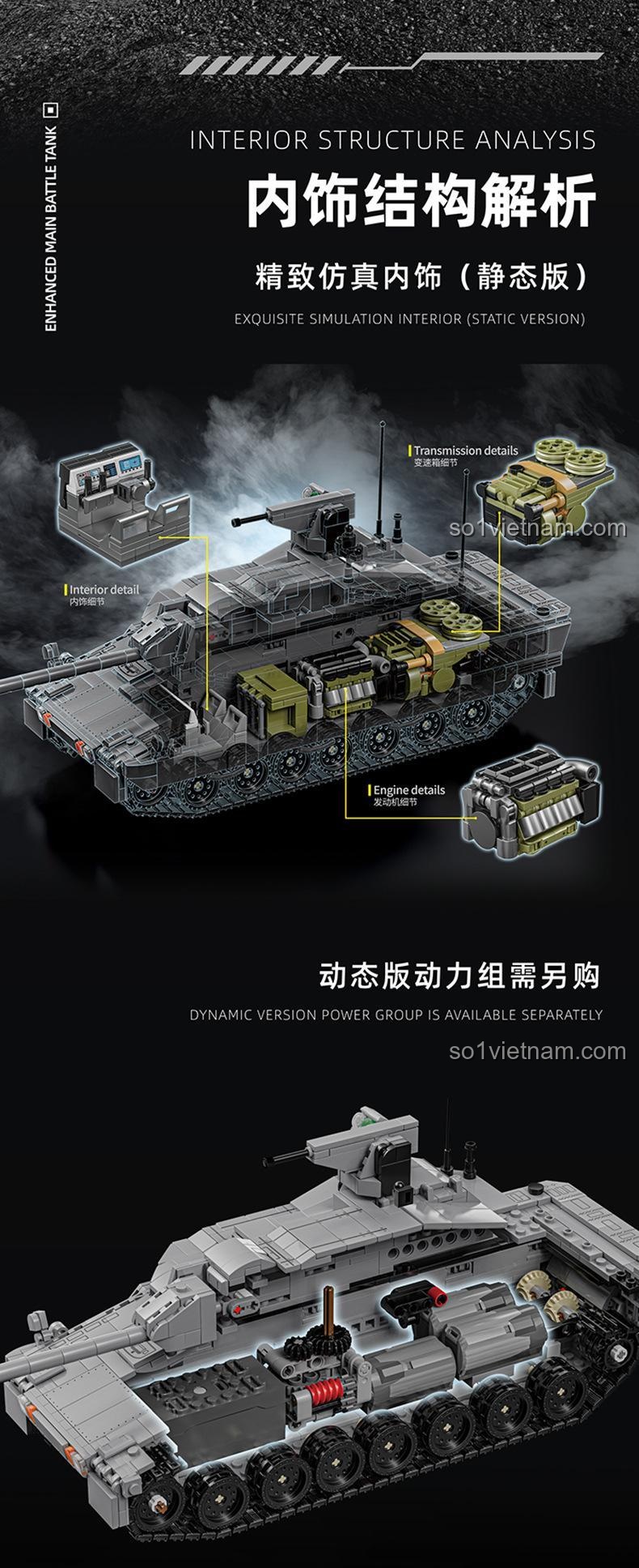 Súng máy của mô hình xe tăng chiến đấu chủ lực EMBT 12GO 96002, đồ chơi lắp ráp quân sự cho bé trai 6 tuổi, chi tiết cao, có điều khiển từ xa