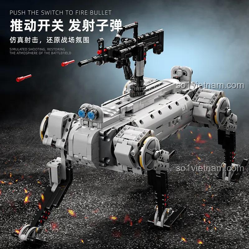 Súng đồ chơi trên robot chó máy không người lái 12GO 96009, bộ lắp ghép 1613 mảnh, đồ chơi mô hình robot chiến đấu, đồ chơi giáo dục cho bé trai 6 tuổi