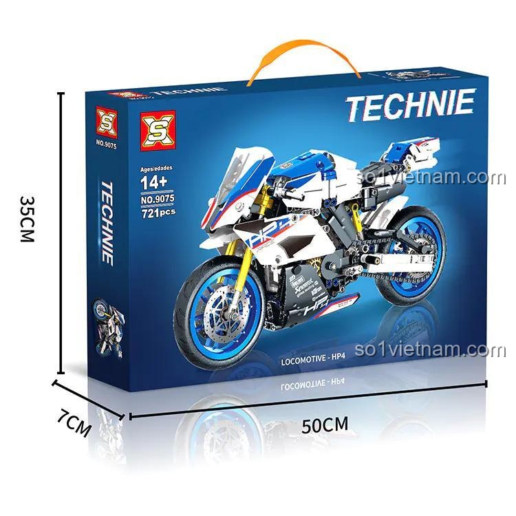 Hộp đồ chơi Mô tô BMW HP4 9075, bộ đồ chơi SX 9075, kích thước hộp 50x35x7cm, cho bé trai 14 tuổi, quà tặng sinh nhật