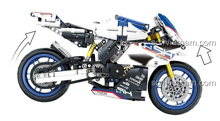 Đồ chơi mô hình Xe mô tô BMW HP4 SX 9075, bánh xe xoay tự do, hệ thống treo hoạt động, đồ chơi lắp ráp Xe phân khối lớn BMW HP4, cho bé trai 14 tuổi