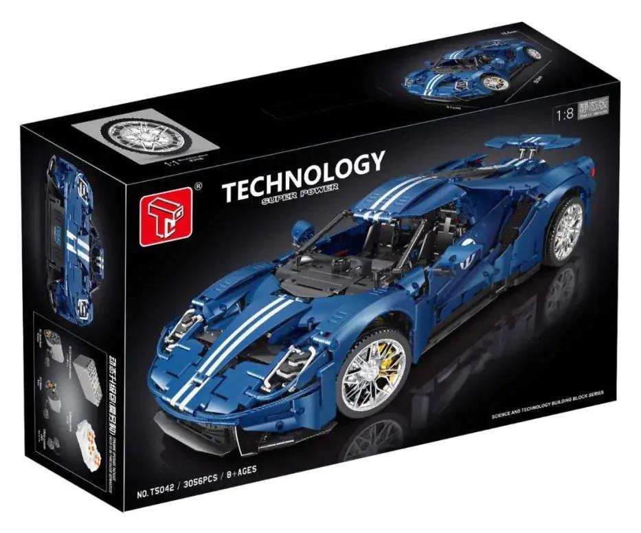 Bộ đồ chơi lắp ghép Siêu xe Ford GT TaigaoLe T5042B tỉ lệ 1:8, 3056 mảnh, điều khiển từ xa, màu xanh cho bé trai 8 tuổi