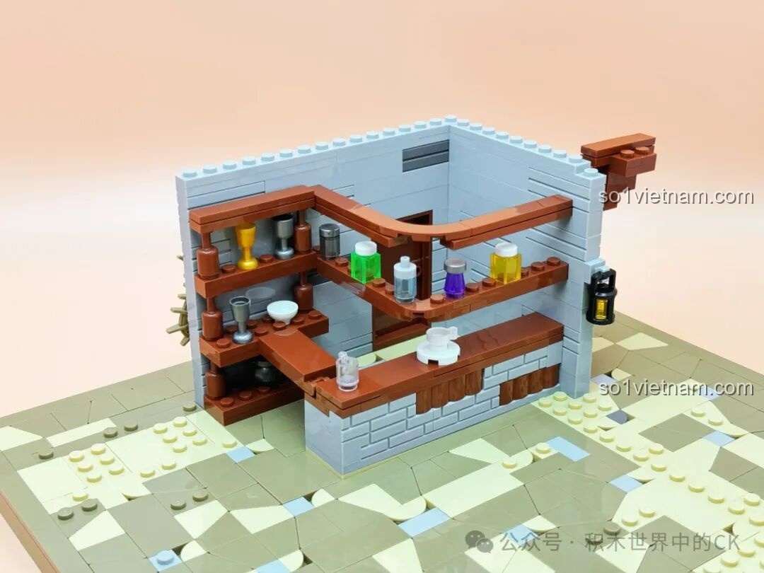 Cấu trúc tầng trệt đang dần hình thành với các kệ và quầy bar của bộ JIESTAR 57016 Thư viện Châu Âu.