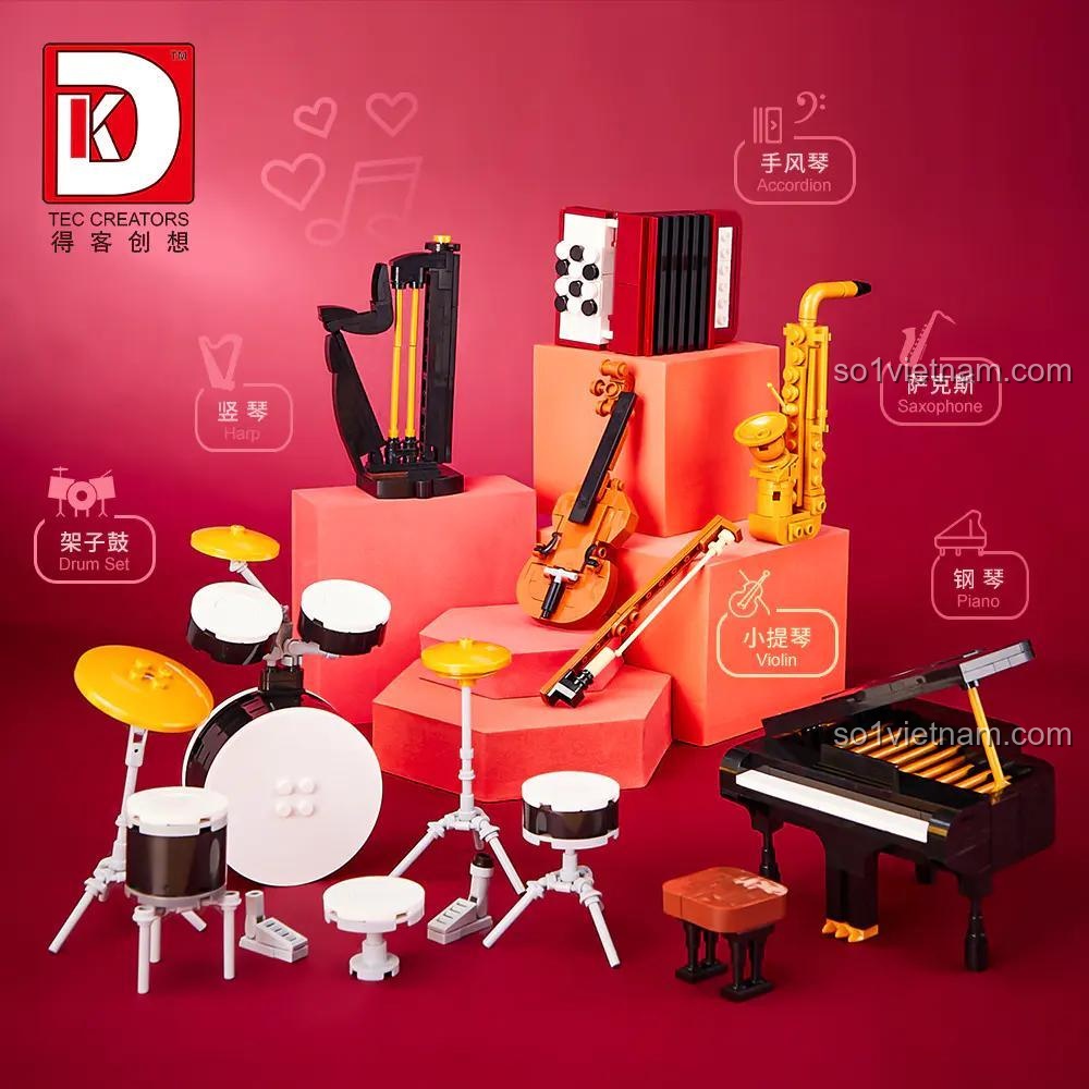 đồ chơi mô hình 5023 Dàn Nhạc Giao Hưởng Performer, các nhạc cụ lắp ráp như piano, trống, violin, saxophone, đàn hạc, đàn accordion, phù hợp bé trai bé gái 8 tuổi.