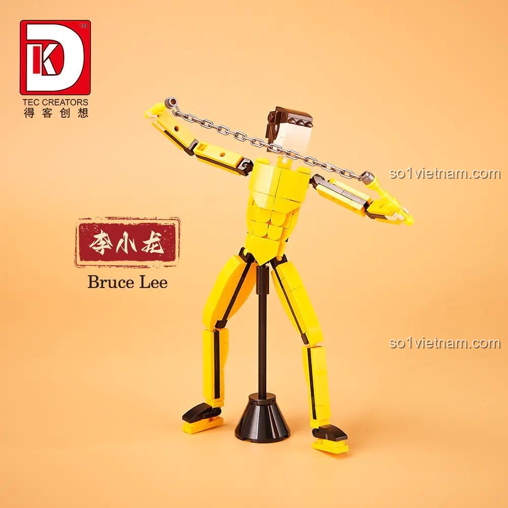 đồ chơi mô hình 5026, mô hình Lý Tiểu Long màu vàng, cầm song côn, đồ chơi võ sư huyền thoại cho bé trai 8 tuổi