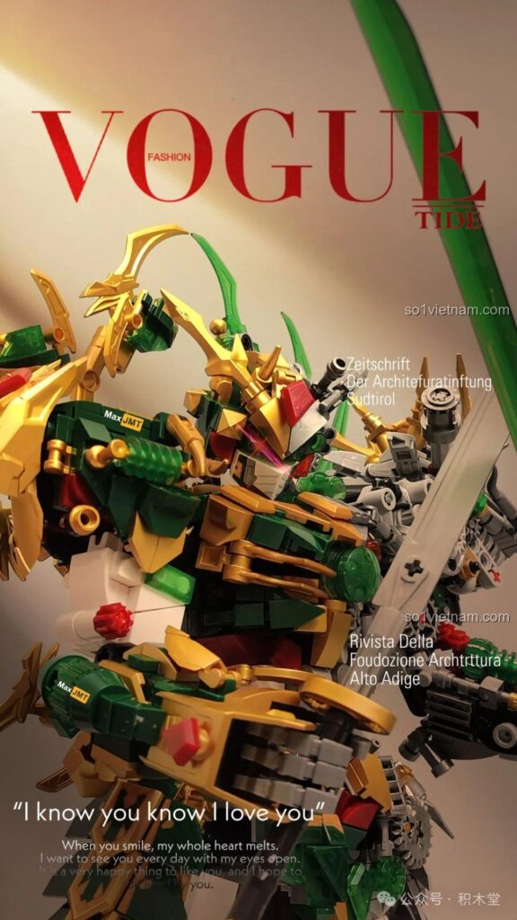 Mô hình Thanh Long Quan Vũ Bán Cơ Khí Giáp 62036 với thiết kế nửa cơ khí nửa truyền thống, màu xanh lá và vàng chủ đạo.