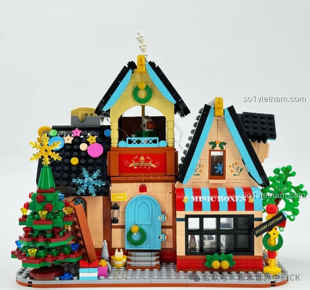 Mô hình ZHEGAO 613005 Ngôi Nhà Tinh Tú hoàn thiện nhìn từ phía trước, khoe trọn vẻ đẹp kiến trúc và màu sắc.