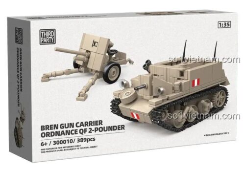 Hộp sản phẩm Xe Bren Gun Carrier và Pháo QF 2-Pounder Tỉ lệ 1:35, bộ đồ chơi xe quân sự, đồ chơi mô hình xe quân sự, xe bọc thép, pháo, mô hình xe quân sự, mô hình pháo, 389 mảnh, độ tuổi 6+
