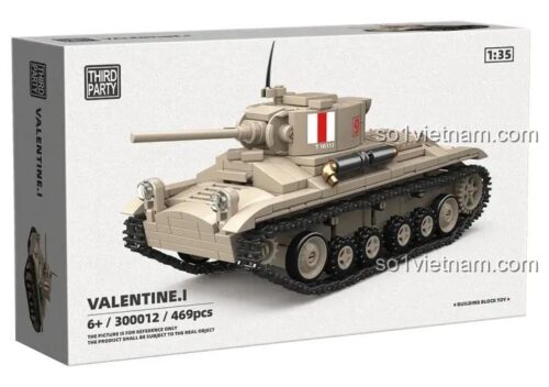 Hộp sản phẩm bộ lắp ghép xe tăng Valentine I tỉ lệ 1:35, Third Party 300012, 469 mảnh, 6+ tuổi