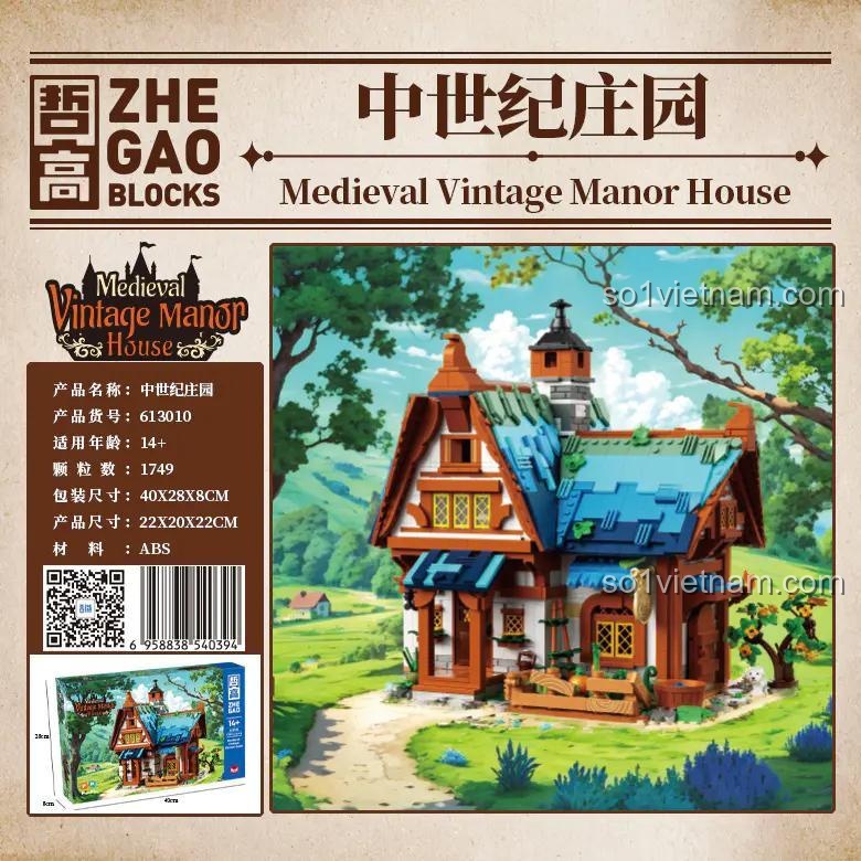 Thông tin sản phẩm Dinh thự Cổ Trung Cổ ZHEGAO 613010, kiến trúc Trung Cổ, 1749 mảnh ghép, độ tuổi 14+