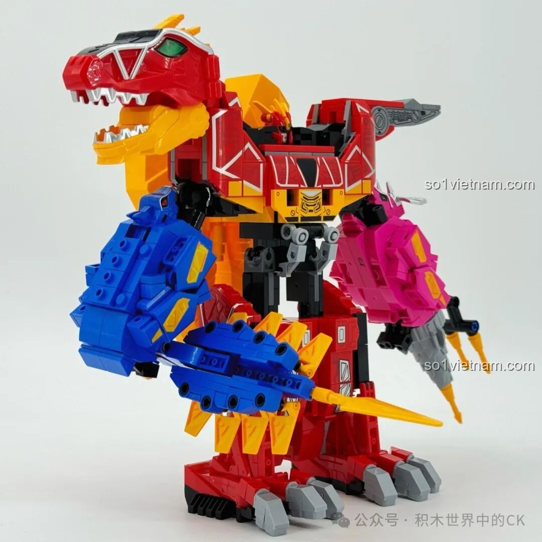 Góc chéo của toàn bộ 5 chiến binh khủng long Keeppley Siêu Chiến Đội Thú Điện Chiến Đội Kyoryuger, thể hiện sự đa dạng màu sắc.